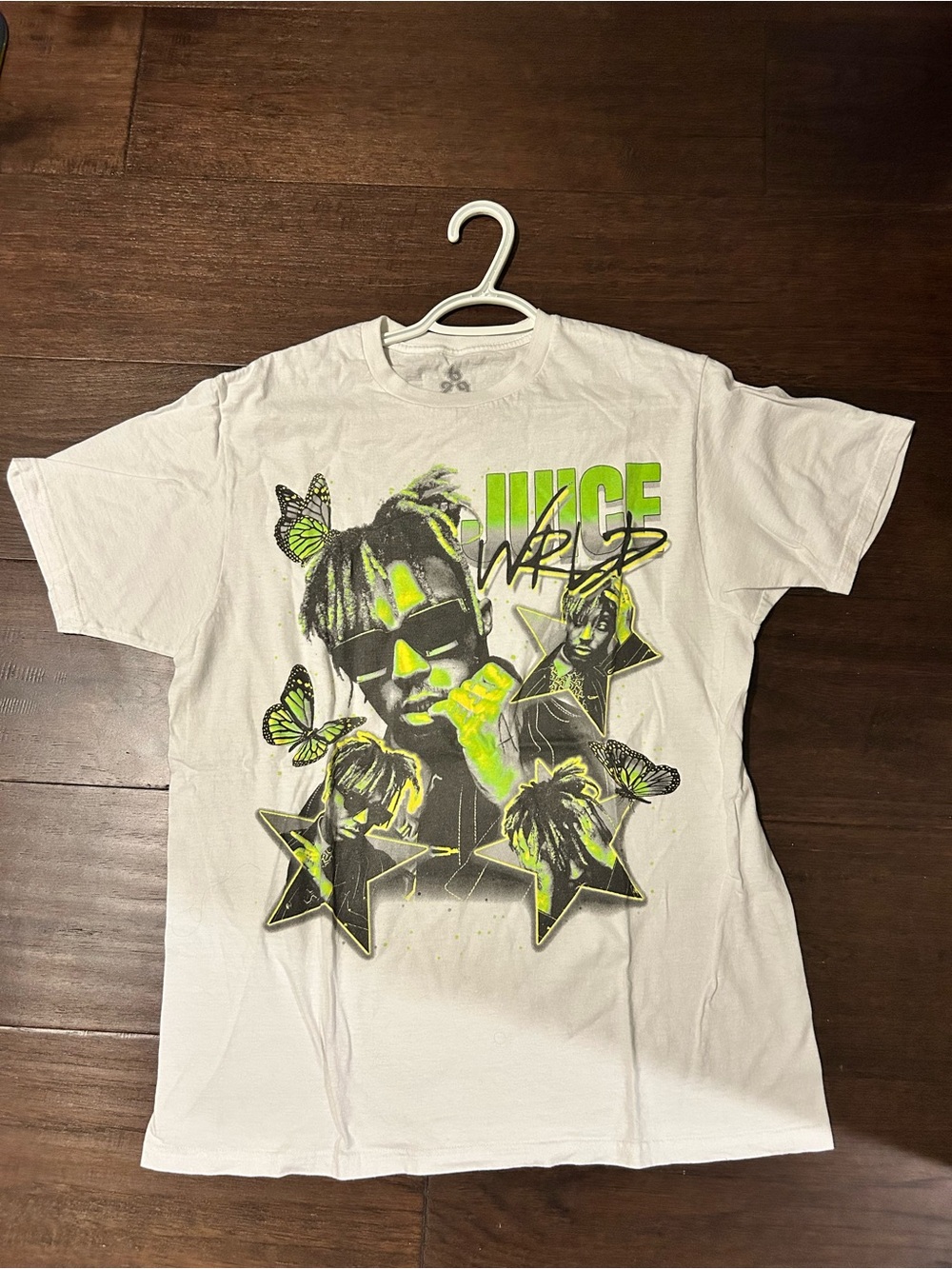 White Graphic T-Shirt with Neon Green Juice WRLD Design
